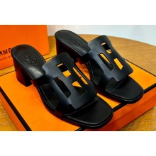 Hermes Izzy 60 sandals Black in Calfskin with "H" cut-out Top Quality 2024