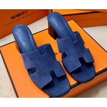 Hermes Helia 60 sandals Blue in suede goatskin with "H" cut-out details Top Quality 2024