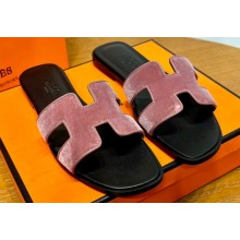 Hermes Oran sandals Pink in velvet with iconic "H" cut-out details Top Quality 2024