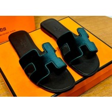 Hermes Oran sandals Green in velvet with iconic "H" cut-out details Top Quality 2024