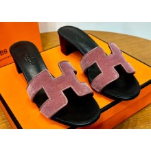 Hermes High heel Oasis sandals Pink in velvet with iconic "H" cut-out details Top Quality 2024
