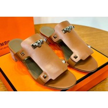 Hermes Invincible 50 sandals Brown in Calfskin with iconic Medor studs Top Quality 2024