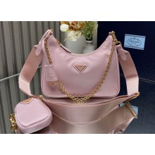 Prada Re-Edition 2005 Re-Nylon Hobo Bag 1BH204 Light Pink/Gold 2024