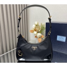 Prada Re-Nylon and Patent Leather Hobo Bag 1BC214 Black 2024