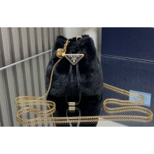 Prada shearling mini Pouch bag 1NR016 Black 2024