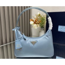 Prada Re-Edition 2000 Re-Nylon and Saffiano Mini Hobo Bag 1NE515 Sky Blue/Gold 2024
