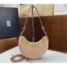 Prada Arqué shearling shoulder bag 1BC194 Beige 2024