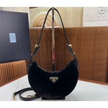 Prada Arqué shearling shoulder bag 1BC194 Black 2024
