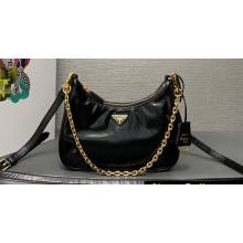 Prada Re-Edition 2005 Leather Shoulder Hobo Bag with Leather shoulder strap 1BH204 black 2024