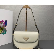 Prada Arqué leather shoulder bag with flap 1BD365 White 2024