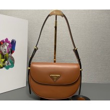 Prada Arqué leather shoulder bag with flap 1BD365 Brown 2024