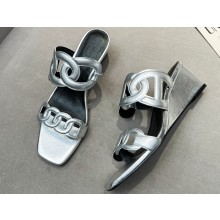 Cheap Sale Hermes Figari 55 sandals Silver with Chaine d'Ancre straps