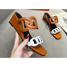 Cheap Sale Hermes Figari 55 sandals Brown/White with Chaine d'Ancre straps
