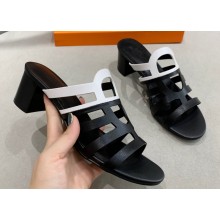 Cheap Sale Hermes Celena Sandals Black/White with Chaine d'Ancre