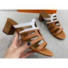Cheap Sale Hermes Celena Sandals Brown/White with Chaine d'Ancre