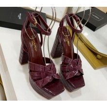 Cheap Sale Saint Laurent Platform Tribute Sandals Croco Pattern Burgundy
