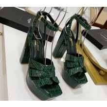 Cheap Sale Saint Laurent Platform Tribute Sandals Croco Pattern Green