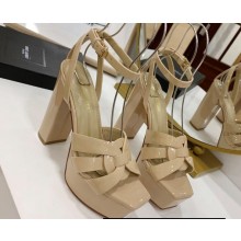 Cheap Sale Saint Laurent Platform Tribute Sandals Patent Beige