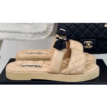 Chanel Lambskin Quilting and Bow Mules Beige 2024