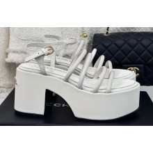 Chanel Calfskin tubular Wedge Sandals White 2024