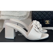 Chanel Heel 6.5cm Lambskin Mules with Camellia G45499 White 2024