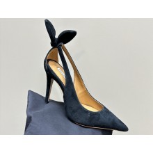 Aquazzura Heel 9.5cm Bow Tie Pumps in Leather Suede Black 2024