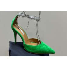 Aquazzura Heel 9.5cm Comet Pumps in Leather Suede Green 2024