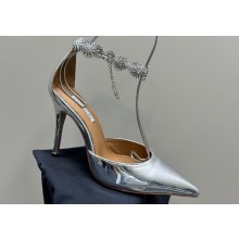 Aquazzura Heel 9.5cm Comet Pumps in Leather Silver 2024