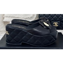 Chanel Heel 7.5cm Lambskin Platform Mules with Camellia Black 2024