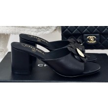 Chanel Heel 6.5cm Lambskin Mules with Camellia Black 2024