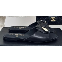 Chanel Heel 1.5cm Lambskin Mules with Camellia Black 2024