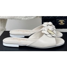 Chanel Heel 1.5cm Lambskin Mules with Camellia White 2024