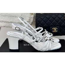Chanel Heel 6cm Calfskin Quilting CC Logo Sandals White 2024