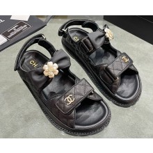 Chanel CC Logo Beach Sandals Camellia Black Spring 2024