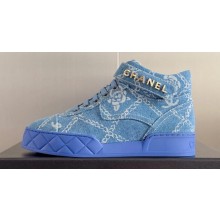 Chanel Denim Sneakers with Ankle Logo Top Quality Blue 2024