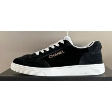 Chanel Suede Calfskin Logo Sneakers Top Quality Black 2024
