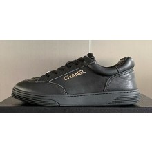 Chanel Calfskin Logo Sneakers Top Quality Black 2024