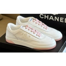 Chanel CC Logo Calfskin Sneakers G39978 White/Pink 2024
