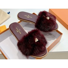 Louis Vuitton Mink Fur Lock It Flat Mules Burgundy 2024
