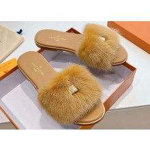 Louis Vuitton Mink Fur Lock It Flat Mules Brown 2024