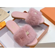 Louis Vuitton Mink Fur Lock It Flat Mules Pink 2024