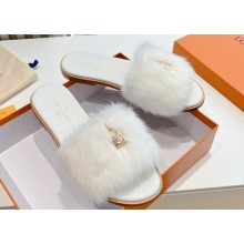 Louis Vuitton Mink Fur Lock It Flat Mules White 2024
