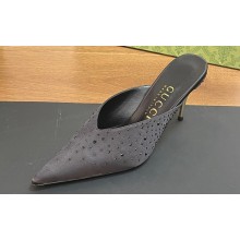 Gucci Heel 8.5cm crystal-embellished Satin Mules Black 2024