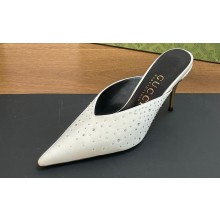 Gucci Heel 8.5cm crystal-embellished Satin Mules White 2024