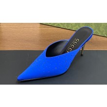 Gucci Heel 8.5cm crystal-embellished Satin Mules Blue 2024