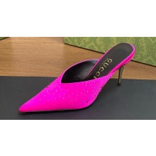 Gucci Heel 8.5cm crystal-embellished Satin Mules Fuchsia 2024