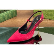 Gucci Heel 8.5cm crystal-embellished Satin Slingback Pumps Red 2024
