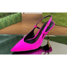 Gucci Heel 8.5cm crystal-embellished Satin Slingback Pumps Fuchsia 2024
