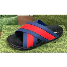 Gucci Criss-cross Rubber Women/Men Slide Sandals Red/Blue 2024