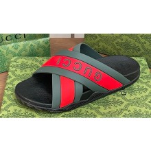 Gucci Criss-cross Rubber Women/Men Slide Sandals Logo Red/Green 2024